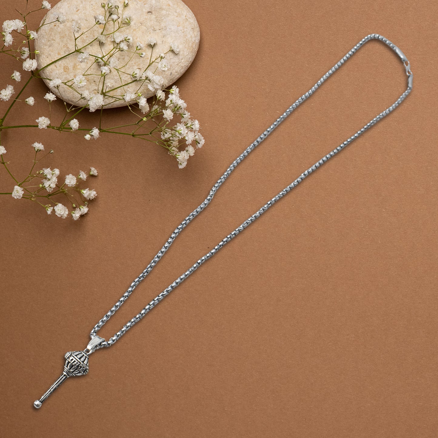 Silver Chain With Gada Pendant Locket (1 Pc)